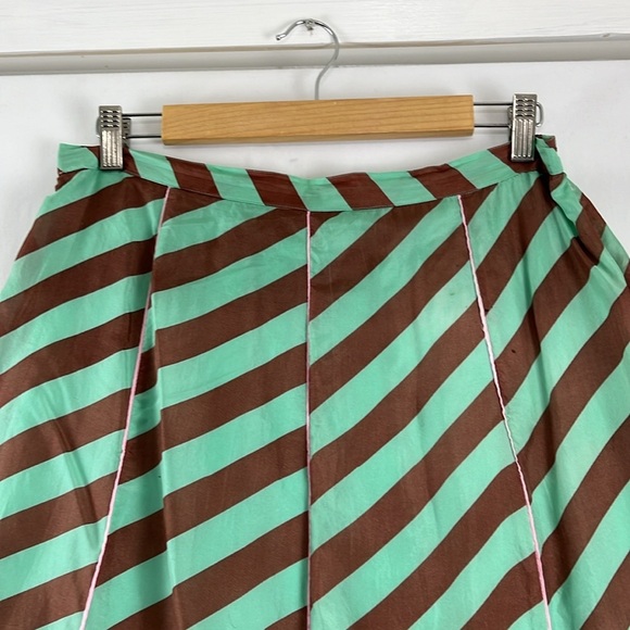 Anthropologie Anupamaa Brown and Mint Green Silk Maxi Skirt - Picture 4 of 12